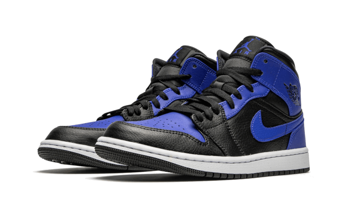 Air Jordan 1 Mid Hyper Royal Tumbled Leather, Black/Hyper Royal-White (554724-077 / 554725-077)