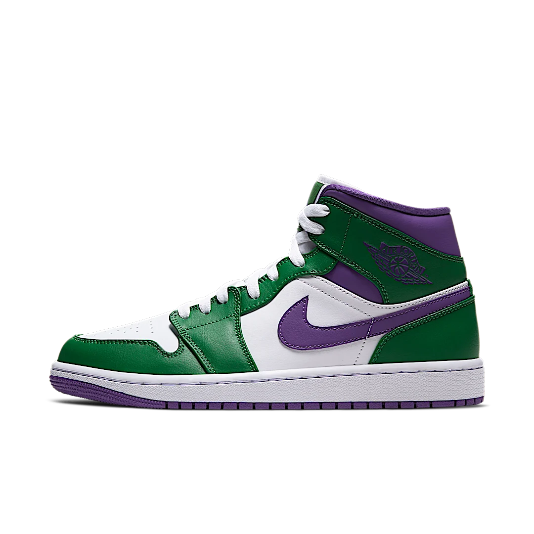 Air Jordan 1 Mid Incredible Hulk, Aloe Verde/Court Purple-White (554724-300 / 554725-300)