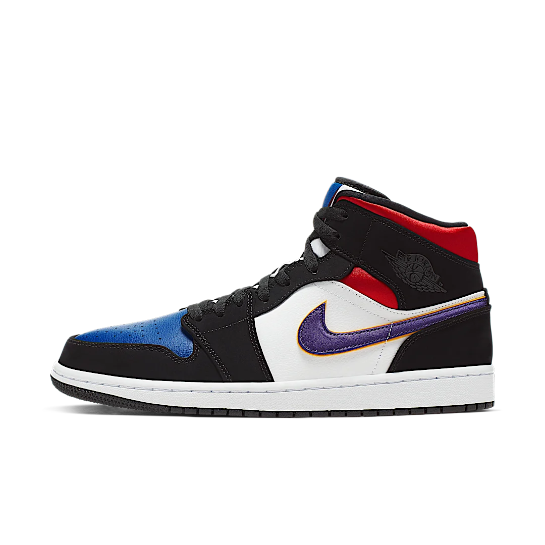 Air Jordan 1 Mid Lakers Top 3, Black/Field Purple-White-Gym Red-Rush Blue-Amarillo (852542-005 / BQ6931-005)