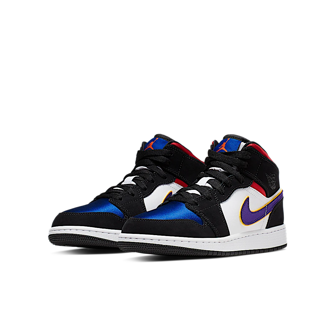 Air Jordan 1 Mid Lakers Top 3, Black/Field Purple-White-Gym Red-Rush Blue-Amarillo (BQ6931-005)