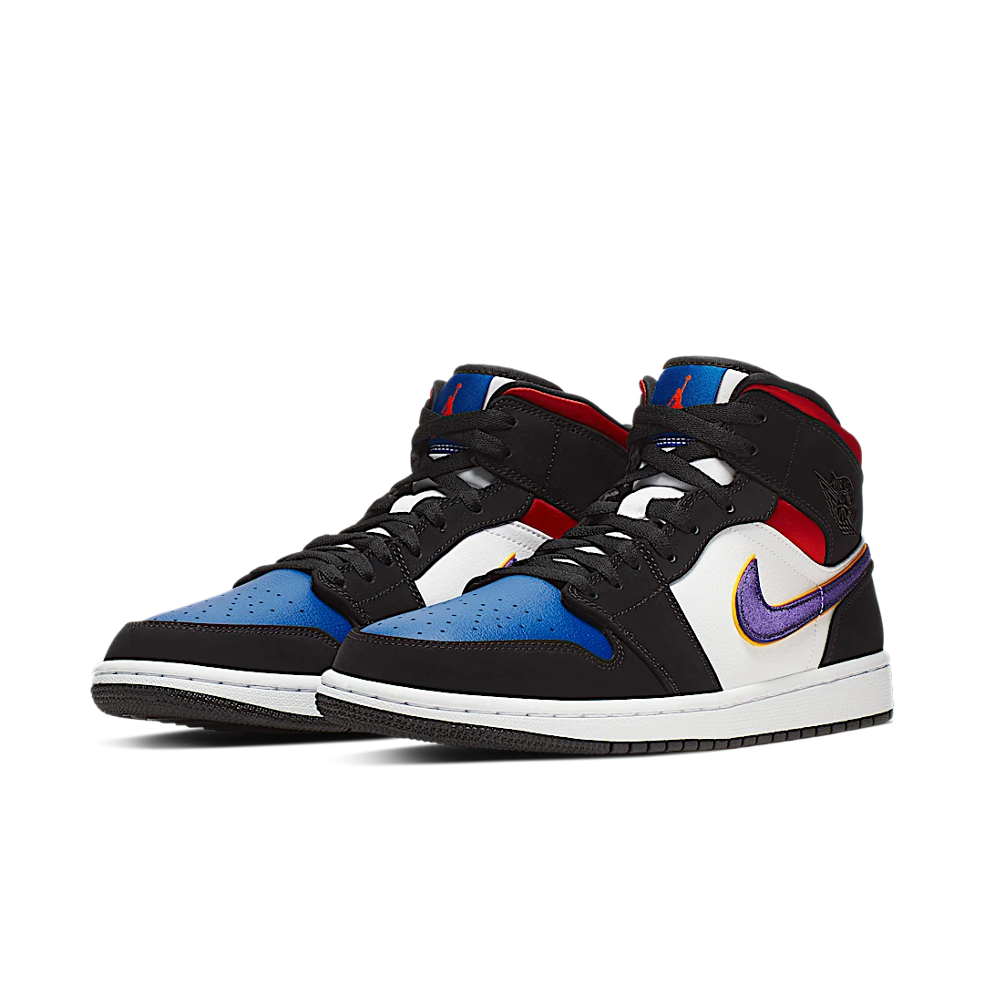 Air Jordan 1 Mid Lakers Top 3, Black/Field Purple-White-Gym Red-Rush Blue-Amarillo (852542-005 / BQ6931-005)