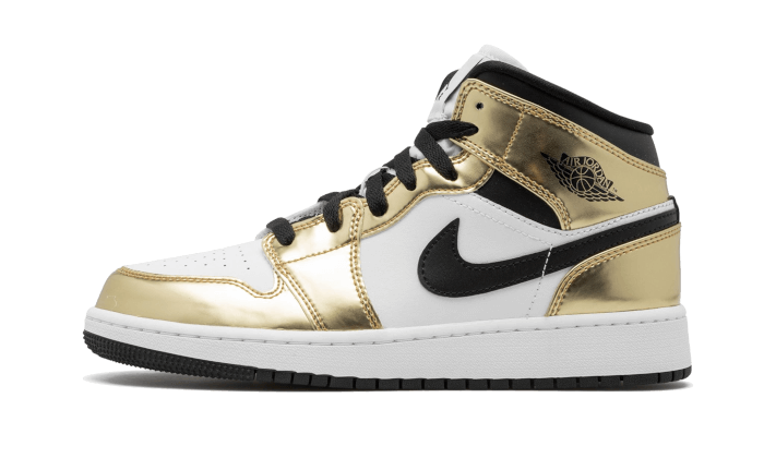 Air Jordan 1 Mid Metallic Gold Black White, Metallic Gold/Black-White (DC1419-700 / DC1420-700)