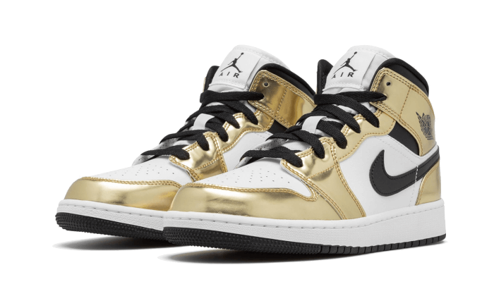 Air Jordan 1 Mid Metallic Gold Black White, Metallic Gold/Black-White (DC1419-700 / DC1420-700)