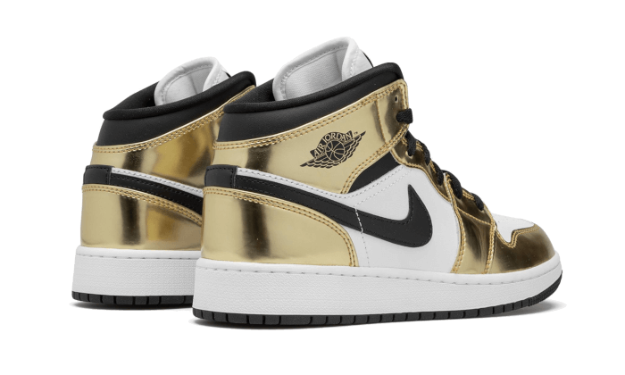 Air Jordan 1 Mid Metallic Gold Black White, Metallic Gold/Black-White (DC1419-700 / DC1420-700)