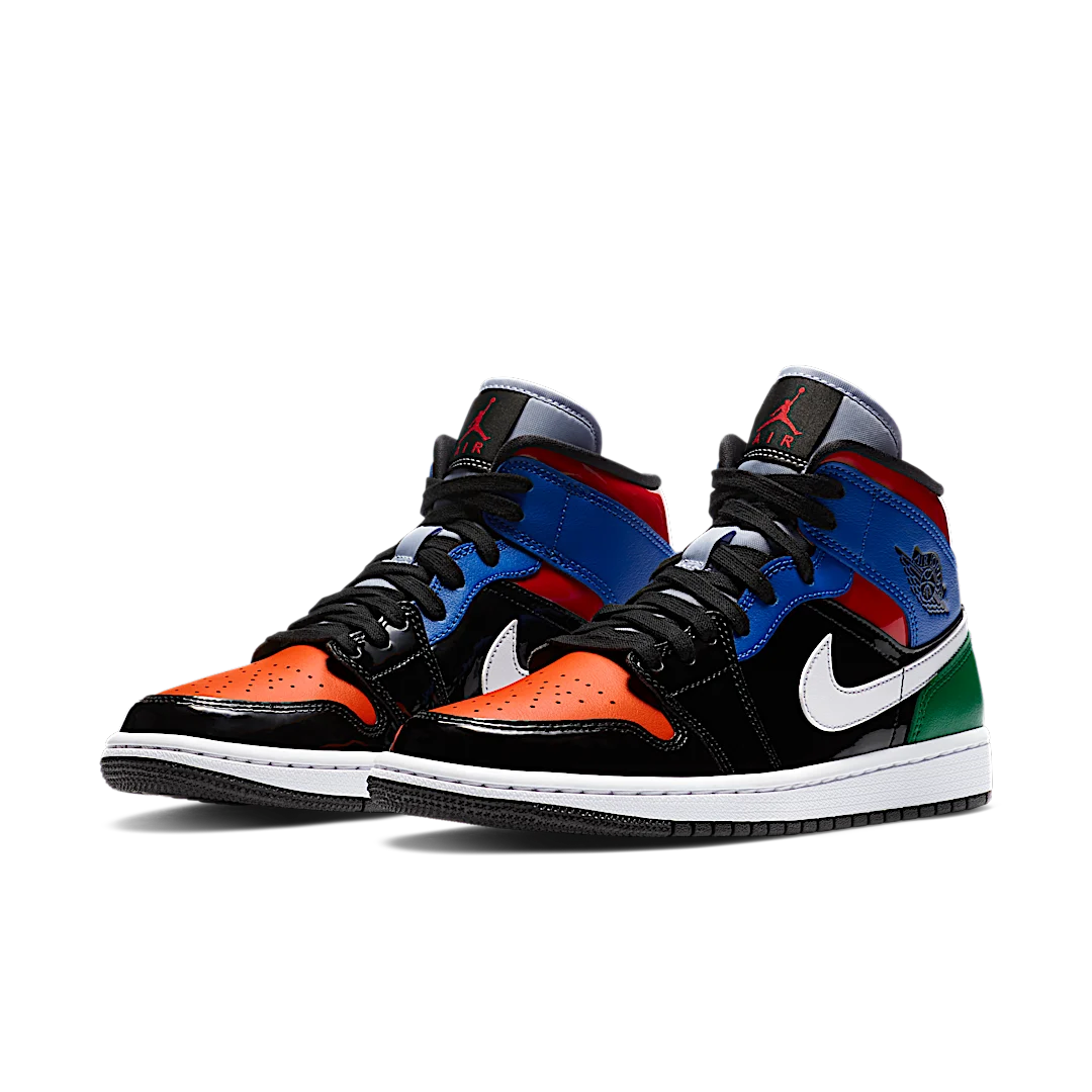 Air Jordan 1 Mid Multi Patent, Black/University Red-Hyper Royal (CV5276-001)