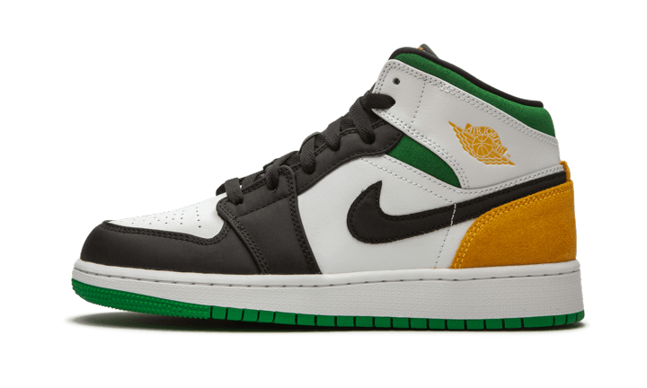 Air Jordan 1 Mid Oakland, White/Black-Lucky Green-Laser Orange (852542-101 / BQ6931-101)