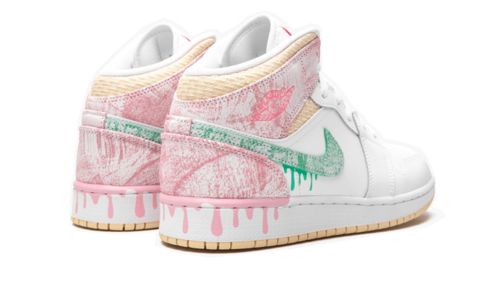 Air Jordan 1 Mid Paint Drip, White/Green Glow-Arctic Punch (DD1666-100)