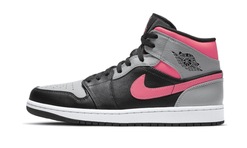 Air Jordan 1 Mid Pink Shadow, Black/Hot Punch-Light Smoke Grey (554724-059)