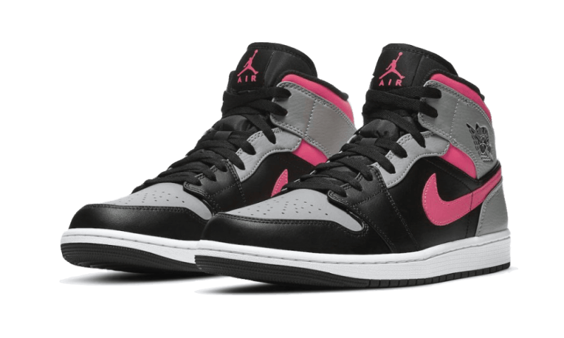 Air Jordan 1 Mid Pink Shadow, Black/Hot Punch-Light Smoke Grey (554724-059)