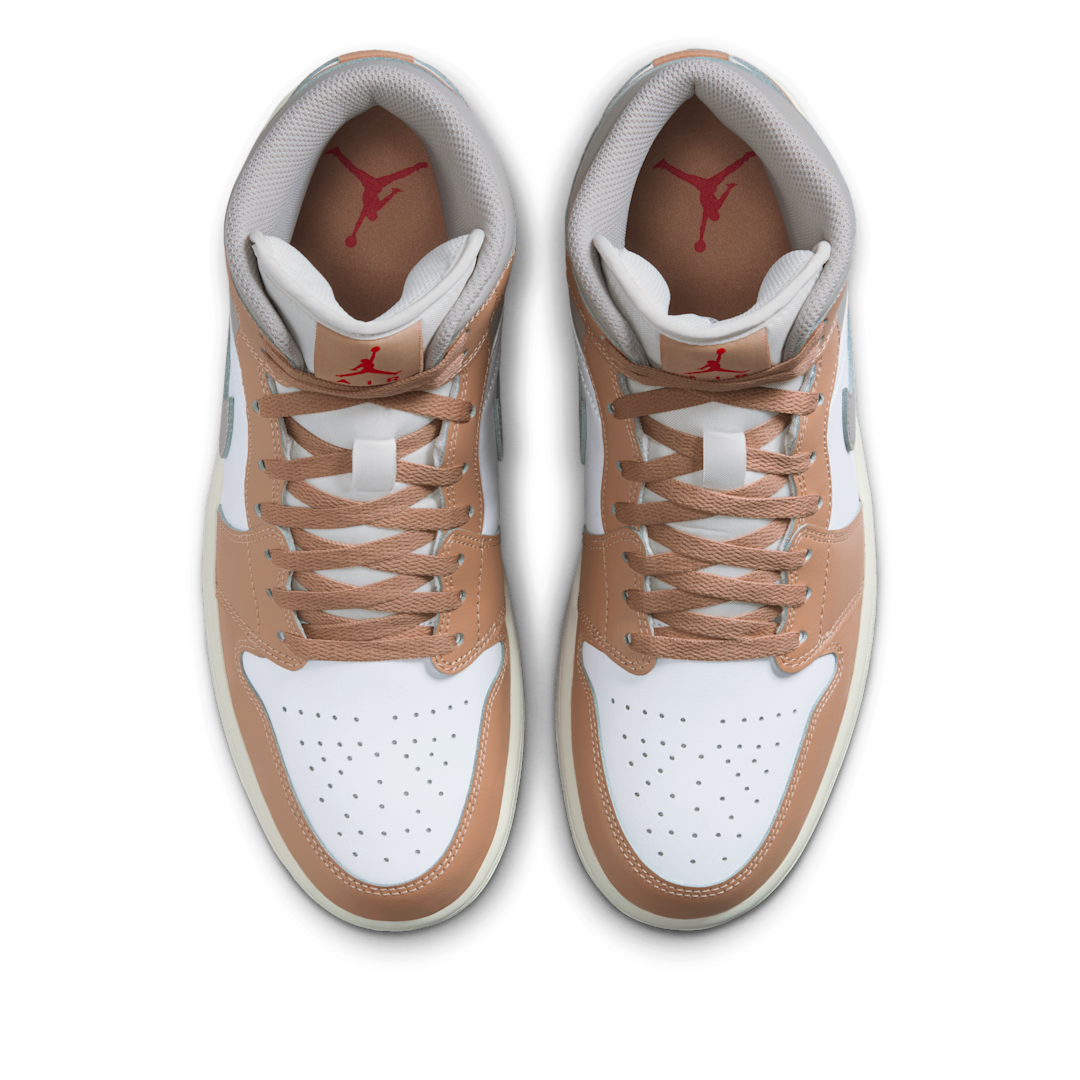 Air Jordan 1 Mid Rattan White College Grey, Hemp/White/College Grey/Fire Red (DQ8426-200)