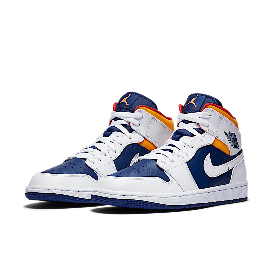 Air Jordan 1 Mid Royal Blue Laser Orange, White/Deep Royal Blue-Track Red-Laser Orange (554724-131)