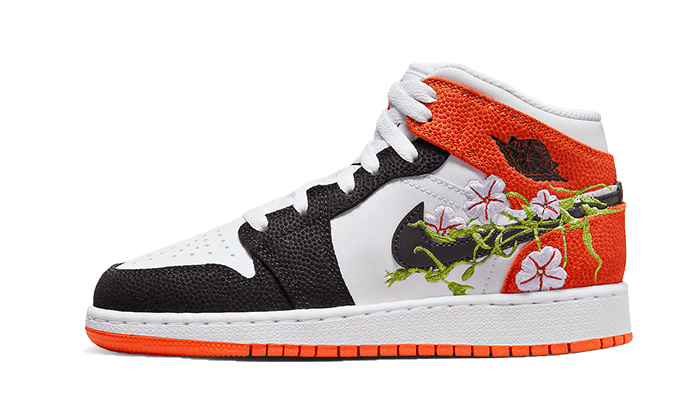 Air Jordan 1 Mid SE Basketball Blossom, White/Black/Starfish/Vivid Green/Lavender Mist/Altitude Green (DQ8390-100)