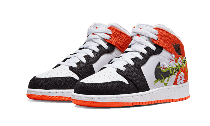 Air Jordan 1 Mid SE Basketball Blossom, White/Black/Starfish/Vivid Green/Lavender Mist/Altitude Green (DQ8390-100)