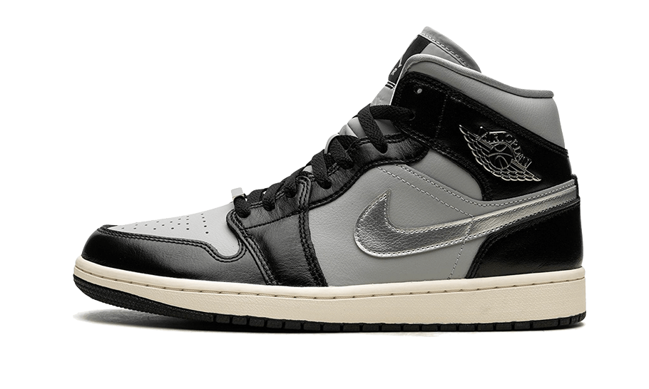 Air Jordan 1 Mid SE Black Metallic Silver, Black/Metallic Silver/Light Smoke Grey/Sail (FB9892-002)