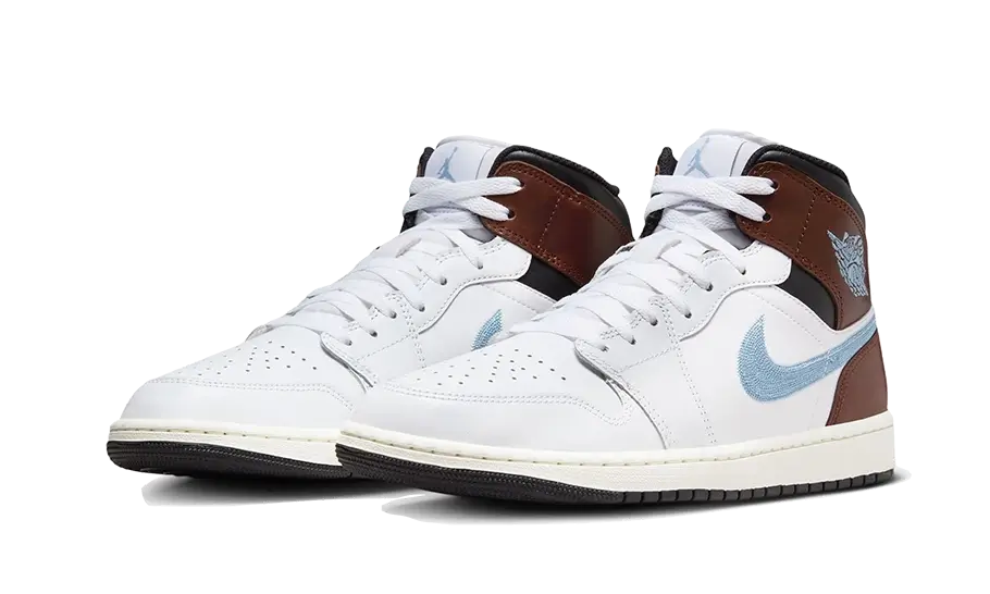 Air Jordan 1 Mid SE Brown Blue Grey, White/Blue Grey/Black/Sail (FQ7831-142)