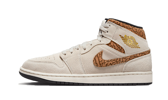 Air Jordan 1 Mid SE Brown Elephant, Light Orewood Brown/White/Light British Tan/Metallic Gold (DZ4129-102 / DZ5369-102)