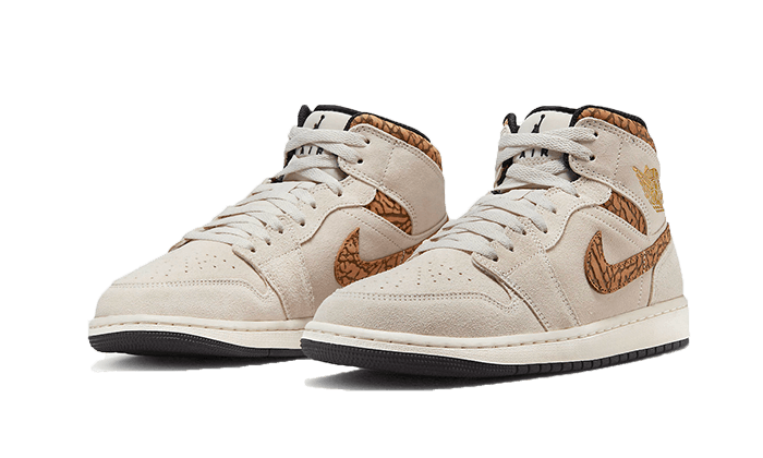 Air Jordan 1 Mid SE Brown Elephant, Light Orewood Brown/White/Light British Tan/Metallic Gold (DZ4129-102 / DZ5369-102)