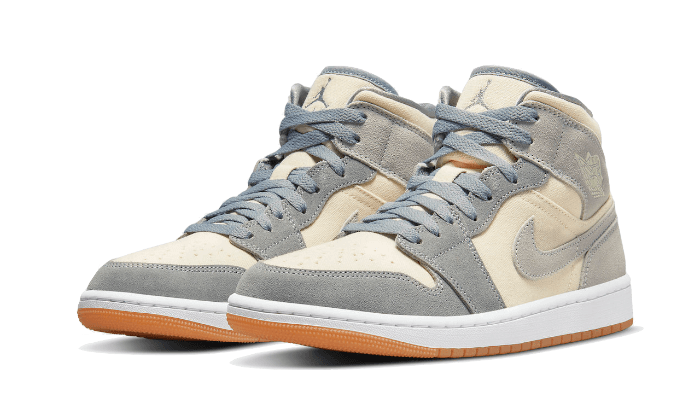 Air Jordan 1 Mid SE Coconut Milk Particle Grey, Coconut Milk/Coconut Milk-Particle Grey-White-Gum Yellow (DN4281-100 / DN4346-100)