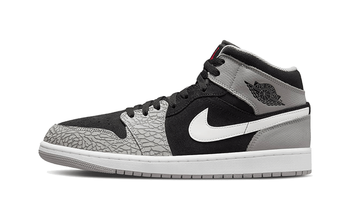 Air Jordan 1 Mid SE Elephant Print, Black/White/Light Smoke Gray/University Red (DM1200-016 / DM6216-016)