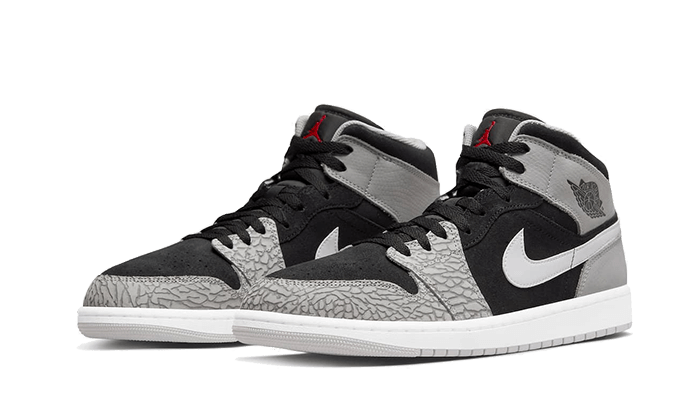 Air Jordan 1 Mid SE Elephant Print, Black/White/Light Smoke Gray/University Red (DM1200-016 / DM6216-016)