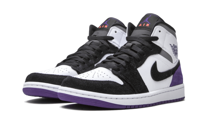 Air Jordan 1 Mid SE Purple, White/Black-Light Solar Flare Heather-Varsity Purple (852542-105 / BQ6931-105)