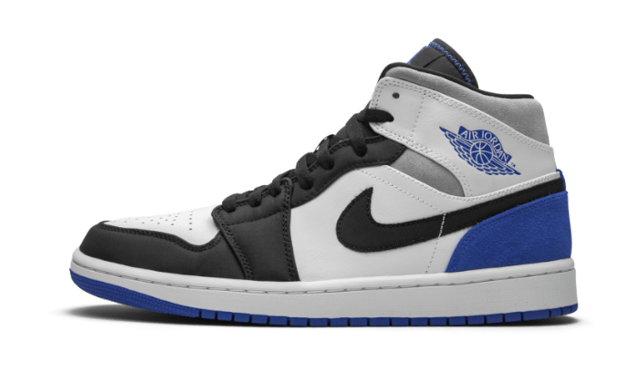 Air Jordan 1 Mid SE Royal Black Toe, White/Black-Light Solar Flare Heather-Hyper Royal (852542-102)