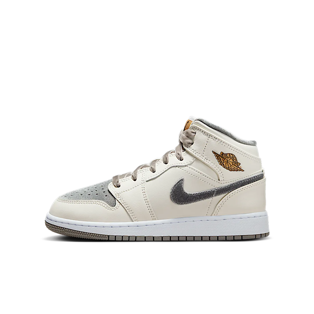 Air Jordan 1 Mid SE Sail Metallic Gold Flat Pewter, Sail/Metallic Gold/Flat Pewter (FB9899-100)