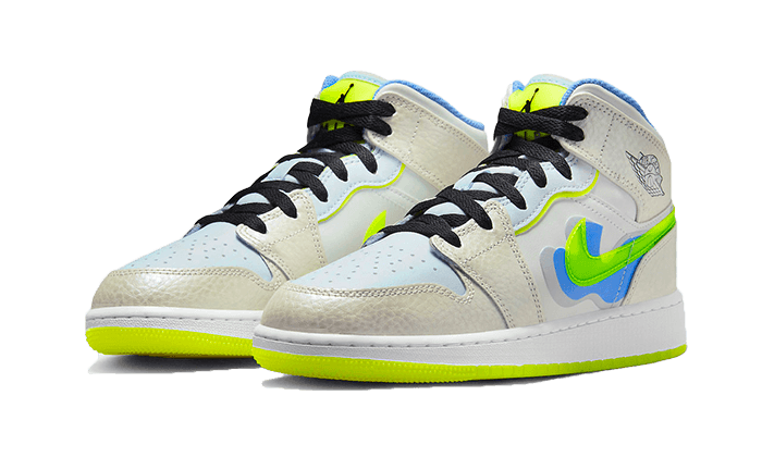 Air Jordan 1 Mid SE Warped Swoosh, Platinum Tint/Blue Tint/University Blue/Volt (DV1314-017)