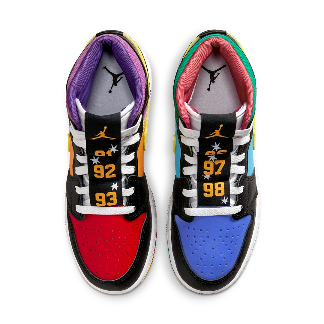 Air Jordan 1 Mid SS Six Championships, Black/Opti Yellow/University Red/Light Ultramarine/Sundial/Baltic Blue (FD1317-007)