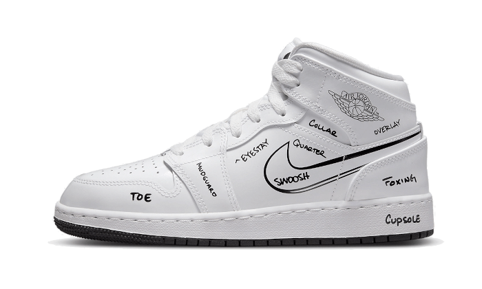 Air Jordan 1 Mid Schematic, White/Black (DQ1864-100)