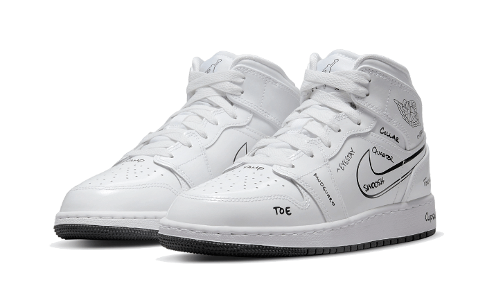 Air Jordan 1 Mid Schematic, White/Black (DQ1864-100)