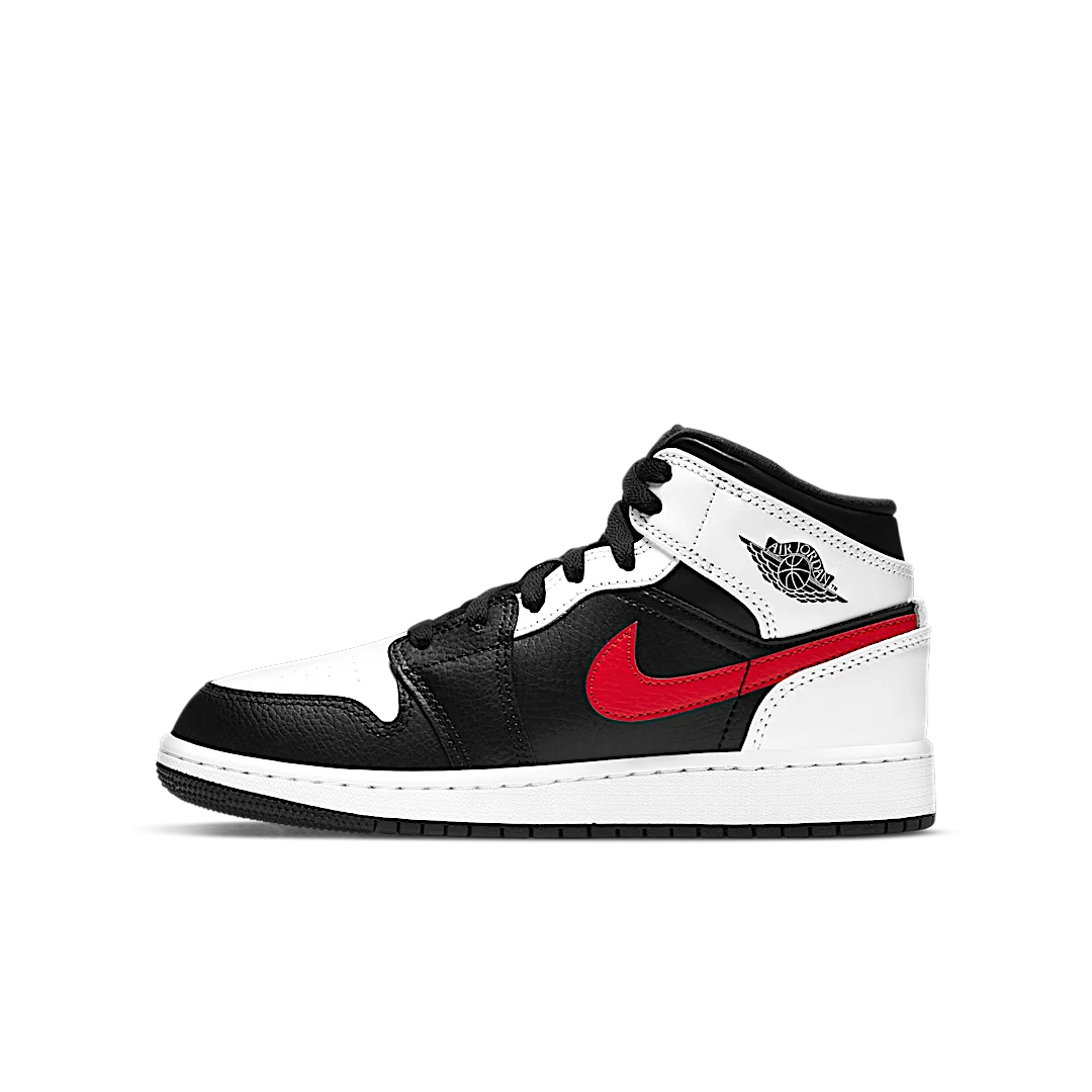 Air Jordan 1 Mid White Black Chile Red, Black/Chile Red-White (554725-075)