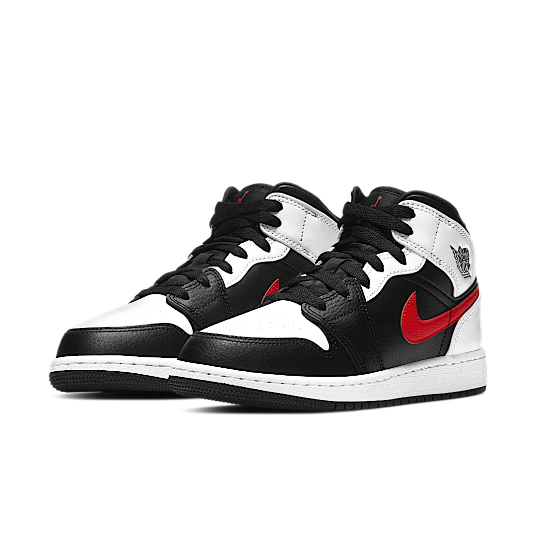 Air Jordan 1 Mid White Black Chile Red, Black/Chile Red-White (554725-075)