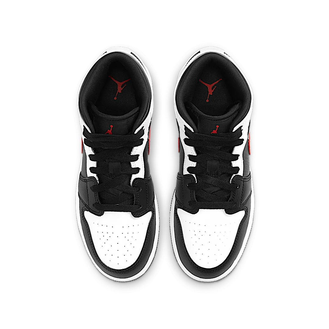 Air Jordan 1 Mid White Black Chile Red, Black/Chile Red-White (554725-075)