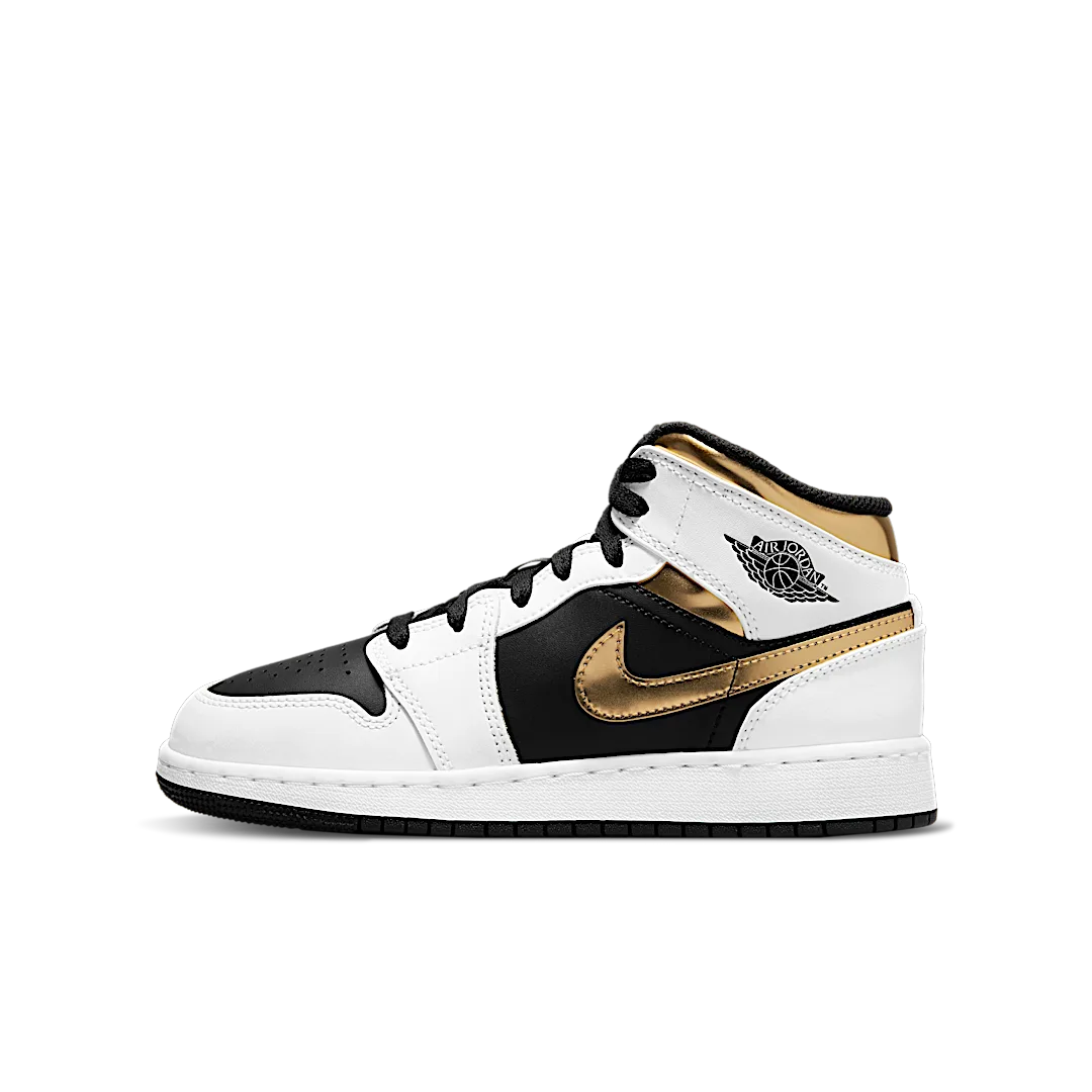 Air Jordan 1 Mid White Gold Black, White/Multi-Color-Black (554725-190)