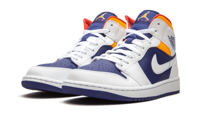 Air Jordan 1 Mid White Laser Orange Deep Royal Blue, White/Laser Orange-Deep Royal Blue (554725-131)