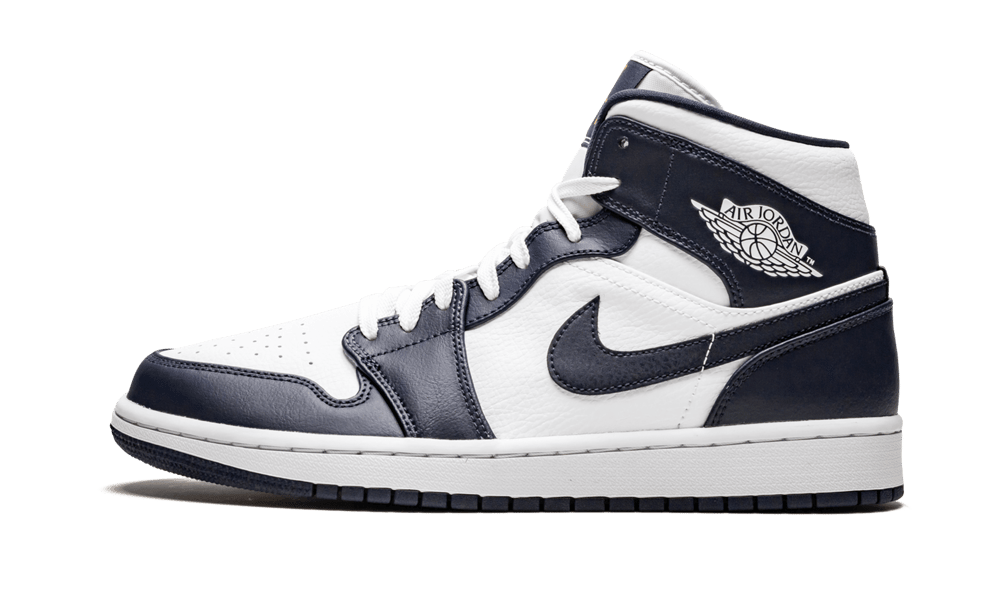 Air Jordan 1 Mid White Metallic Gold Obsidian, White/Metallic Gold-Obsidian (554724-174)