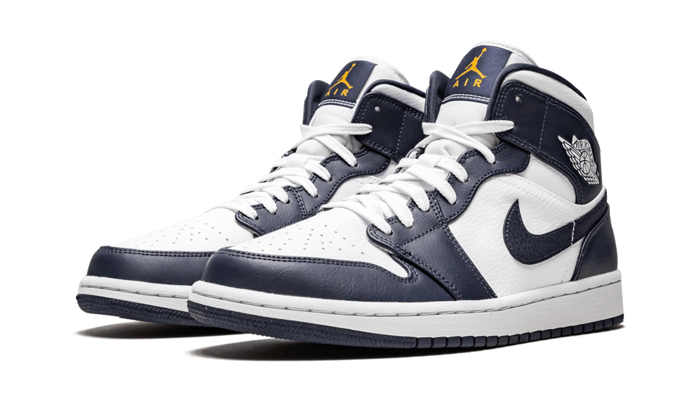 Air Jordan 1 Mid White Metallic Gold Obsidian, White/Metallic Gold-Obsidian (554724-174 / 554725-174)