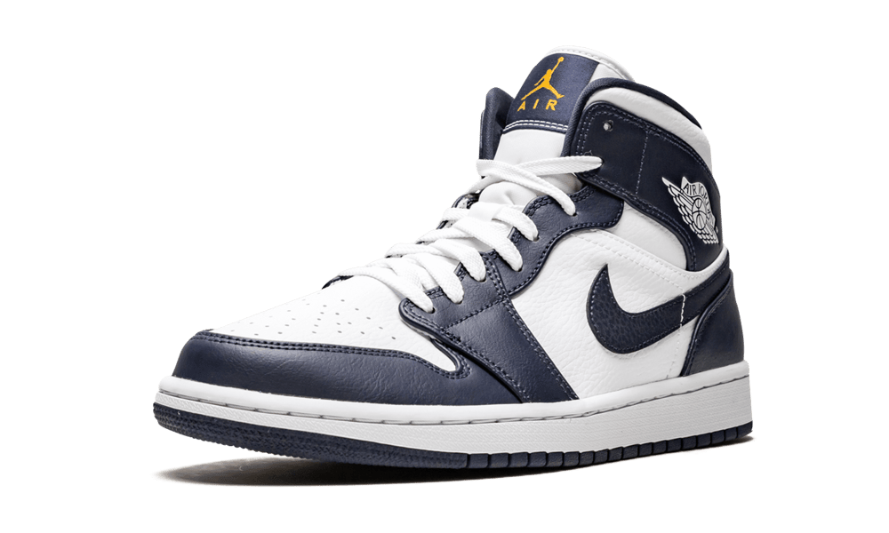 Air Jordan 1 Mid White Metallic Gold Obsidian, White/Metallic Gold-Obsidian (554724-174)