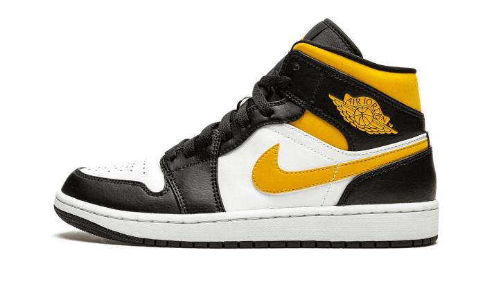 Air Jordan 1 Mid White Pollen Black, White/Black-Pollen (554724-177 / 554725-177)