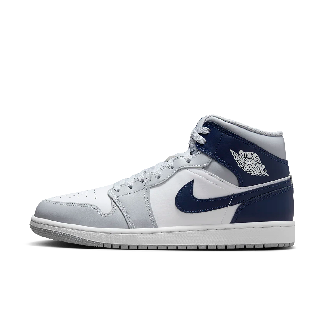 Air Jordan 1 Mid Wolf Grey Midnight Navy, White/Wolf Grey/Midnight Navy (DQ8426-104 / DQ8423-104)