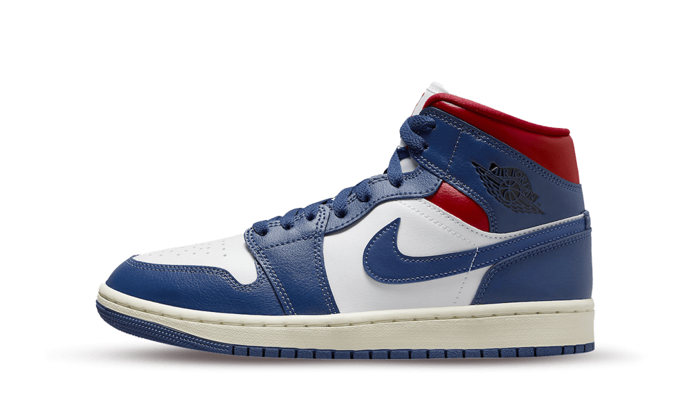 Air Jordan 1 Mid French Blue Gym Red, White/French Blue-Gym Red-Sail (BQ6472-146)