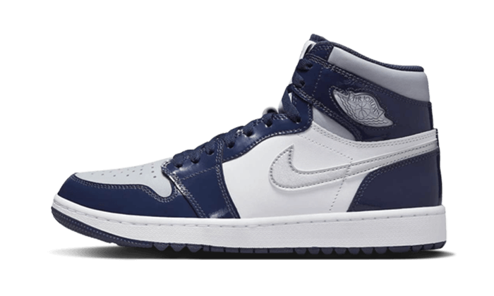 Air Jordan 1 Retro High Golf Patent Midnight Navy, White/Metallic Silver/Midnight Navy (DQ0660-100)