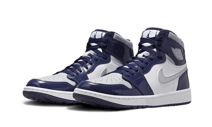 Air Jordan 1 Retro High Golf Patent Midnight Navy, White/Metallic Silver/Midnight Navy (DQ0660-100)