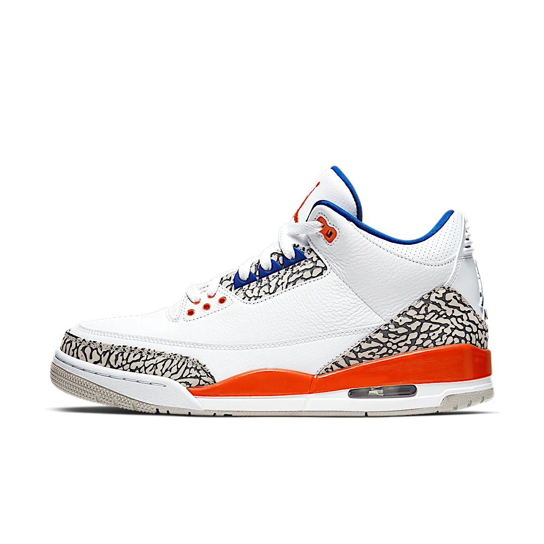 Air Jordan 3 Retro Knicks, White/Old Royal-University Orange-Tech Grey (136064-148)