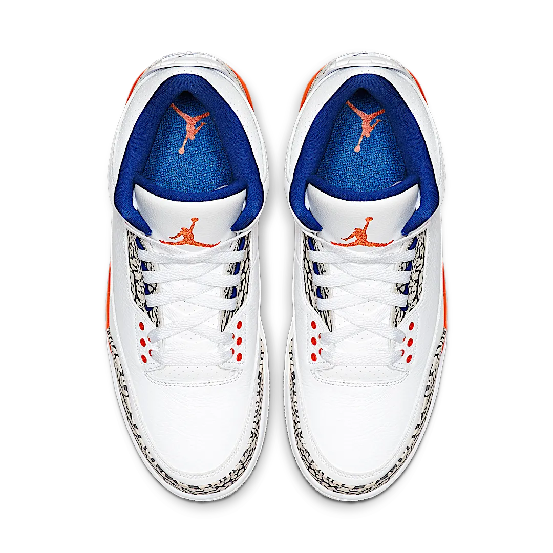 Air Jordan 3 Retro Knicks, White/Old Royal-University Orange-Tech Grey (136064-148)