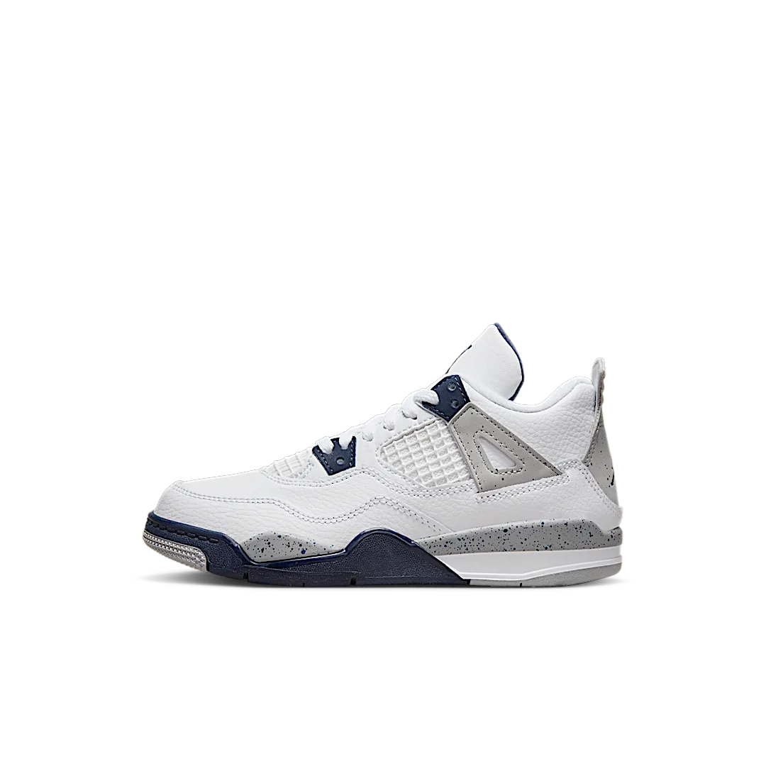 Air Jordan 4 Retro Midnight Navy (PS), White/Midnight Navy/Light Smoke Grey/Fire Red (BQ7669-140)