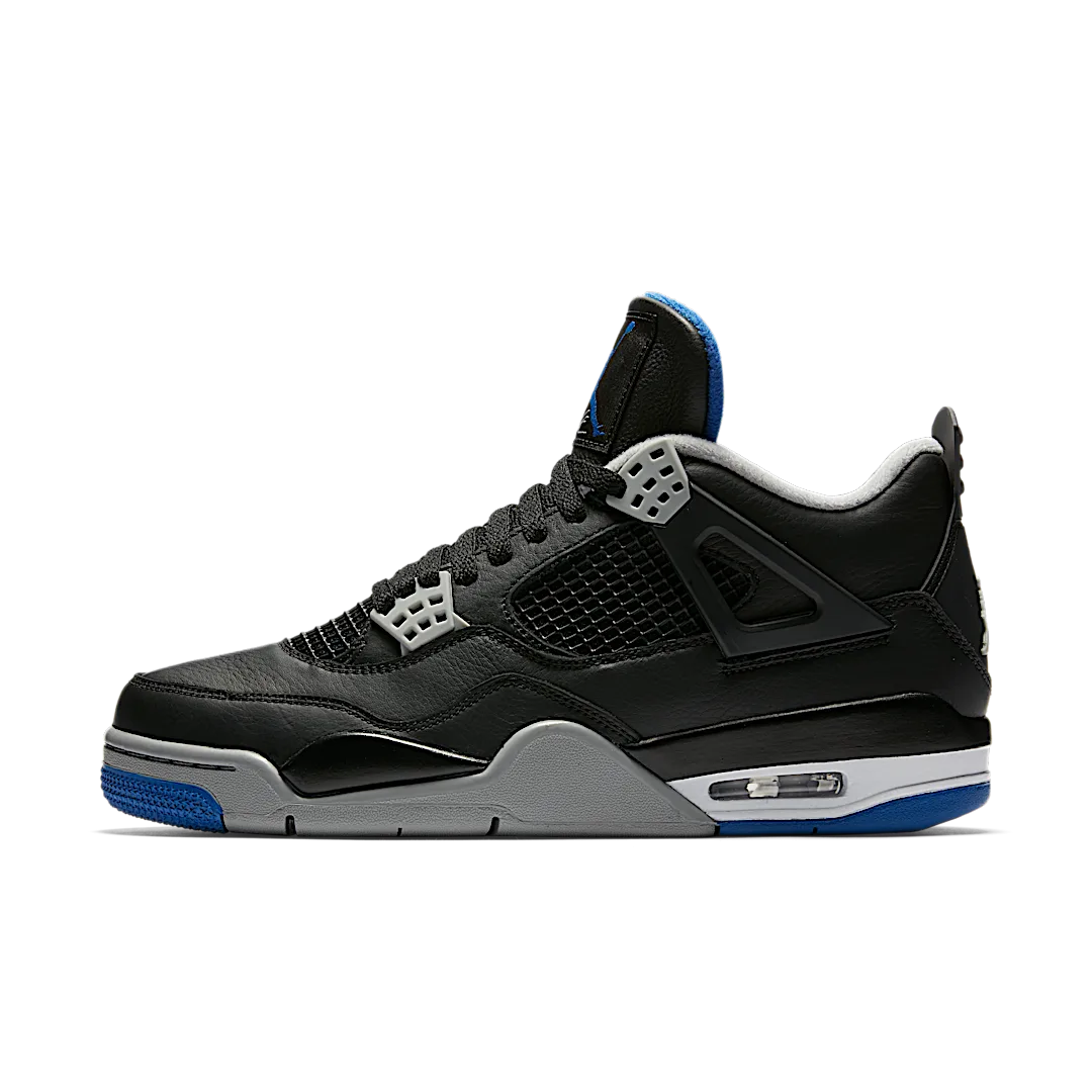 Air Jordan 4 Retro Motorsports Alternate, Black/Game Royal-Matte Silver-White (308497-006)