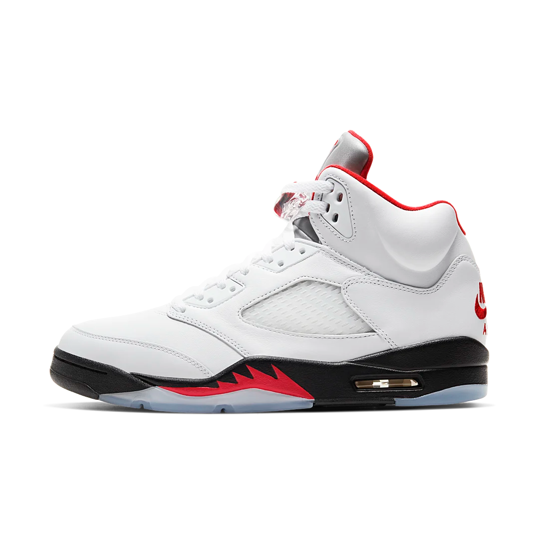 Air Jordan 5 Retro Fire Red Silver Tongue (2020), White/Black-Metallic Silver-Fire Red (DA1911-102)