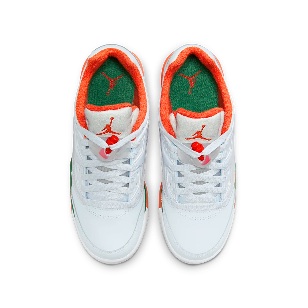 Air Jordan 5 Retro Low Miami Hurricanes, Football Grey/Brilliant Orange-Pine Green (FQ1293-018)